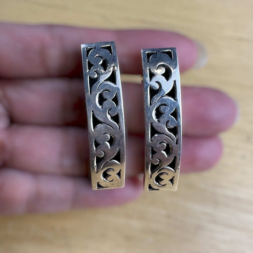 VTG ATI Athra Bali Half Hoop Earrings 1.8" Filigree Scroll 925 Sterling 13.5g